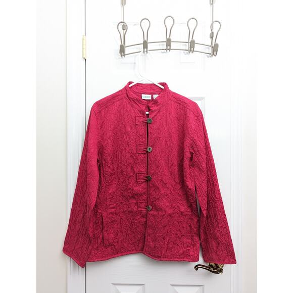 Chico's Jacket Size L Mock Neck Barbiecore Office Work Business Casual Party - Picture 2 of 8